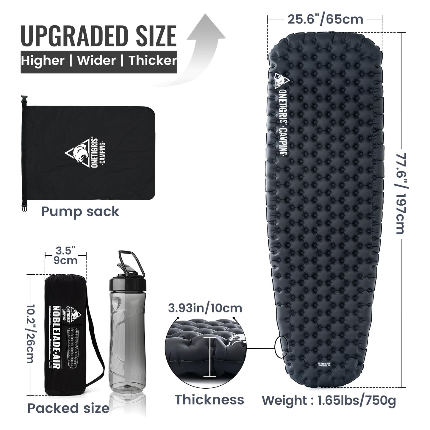 ONETIGRIS Noblejade Insulated Sleeping Pad with R7.3, Ultralight Inflatable Sleeping Pad Extreme Conditions Air Mattress withstands -22°F,Aluminum Film Insulation for Camping,Backpacking,Hiking