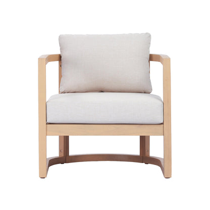 Merax Outdoor Acacia Wood Club Chair wtih Cushions, Patio Sofa Armchair with Rattan-Woven Back, Sturdy Base for Porch, Lawn, Backyard, Balcony, Light Teak