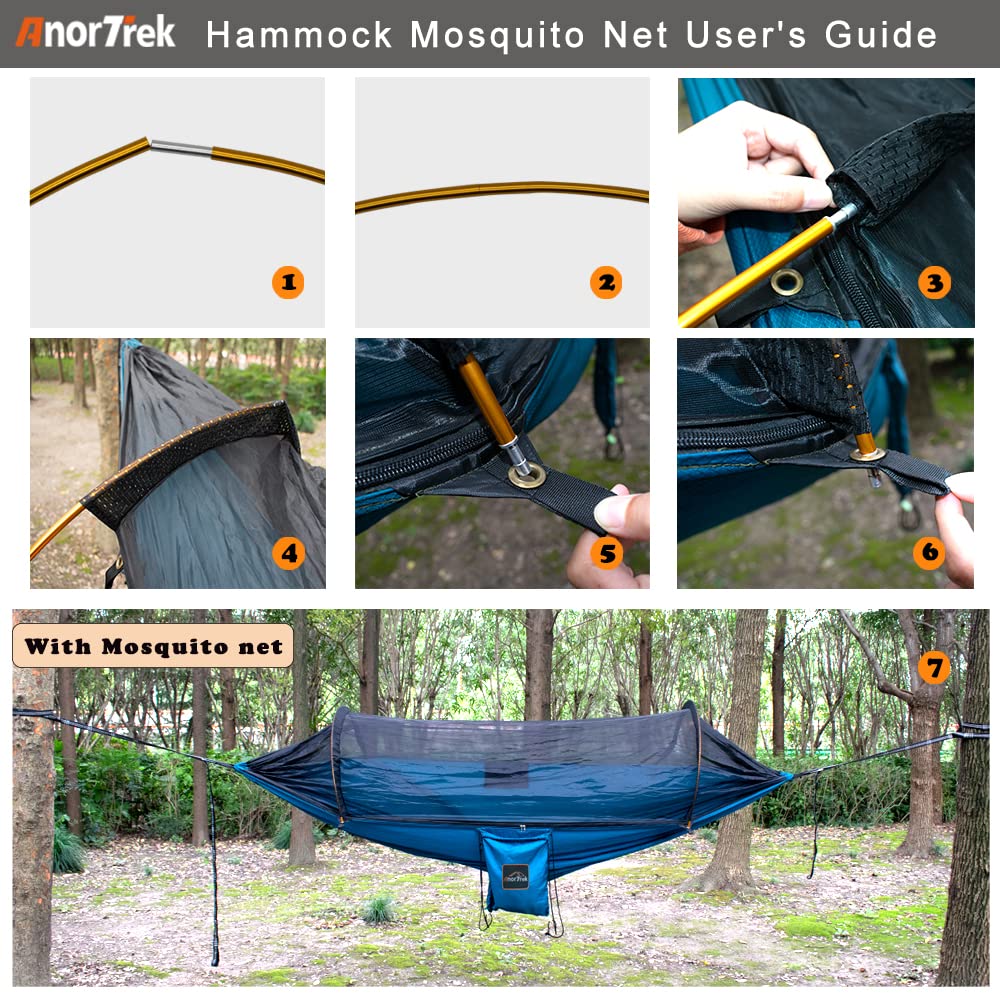 AnorTrek Camping Hammock with Mosquito Net and Rain Fly Tarp, Portable Double Hammock with Two Tree Straps, 230T Nylon Hammock and Waterproof Rain Fly Set for Hiking, Backpacking, Overnight (Green)