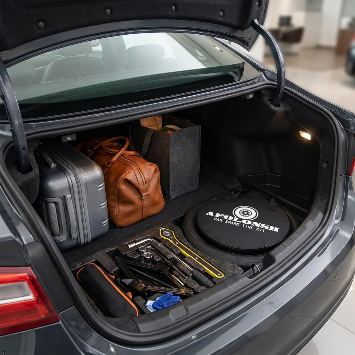 Spare Tire Kit Compatible with 2016-2025 Chevrolet Malibu | 135/70R18 Compact Donut Spare | Complete Roadside Kit Includes Scissor Jack, Lug Wrench & Storage Bag – Fits Under Trunk Floor
