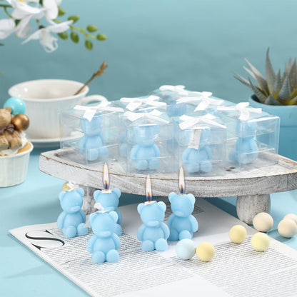 Hoolerry 30 Pcs Baby Shower Favors Mini Bear Candles Party Favors with Boxes Handmade Bear Shaped Candles Bulk for Baby Shower Boys Girls Wedding Gender Reveal Party Guest (Light Blue)
