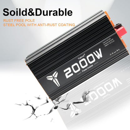 2000W Inverter 12V DC to 110V AC Converter for Home, RV, Truck, Off-Grid Solar Power Inverter with Built-in 5V/2.1A USB, AC Hardwire Port, Remote Controller