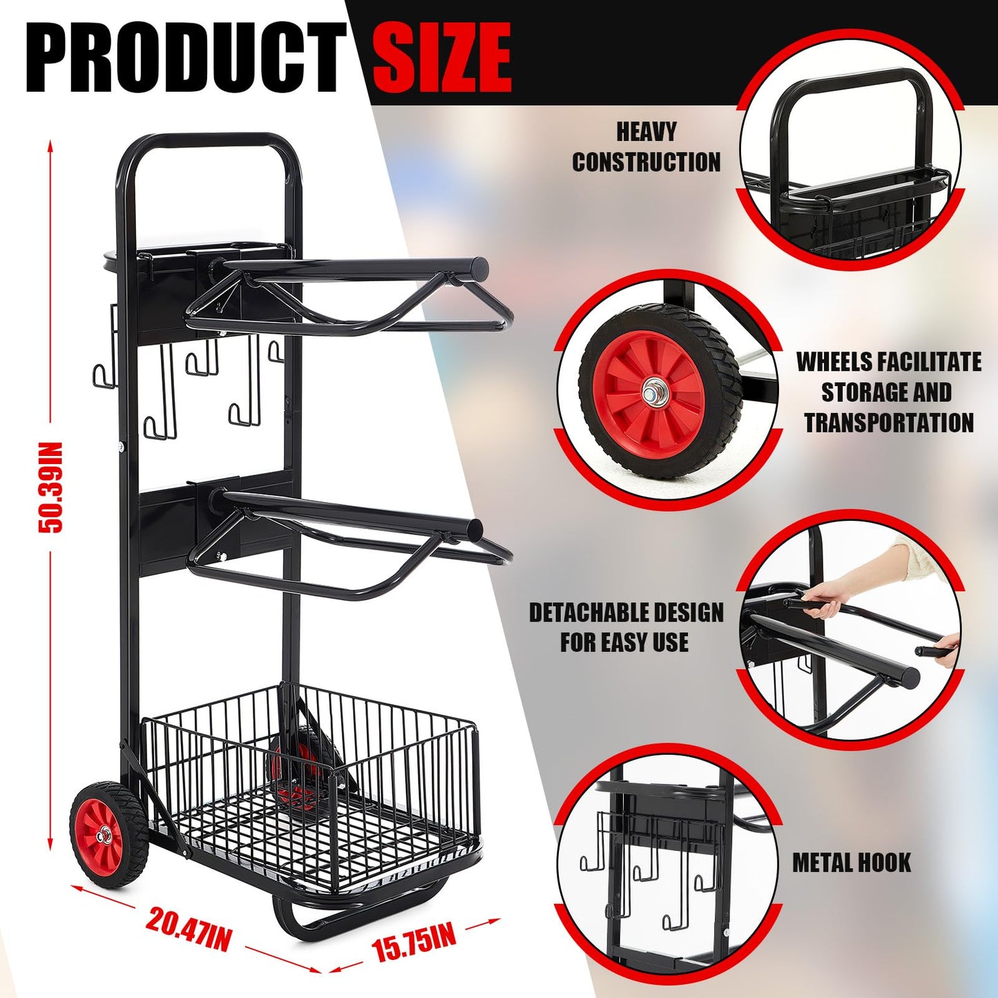 DaisyInner Rolling Saddle Cart with Wheel, Heavy Duty Saddle Rack Dolly Horse Equipment Cart Foldable Horse Tack for Storage Moving Organize Transport Supplies(Removable Rack)