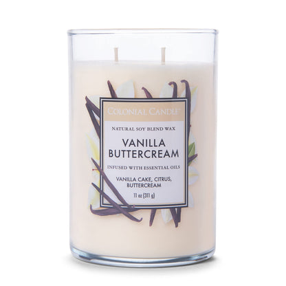 Colonial Candle Vanilla Buttercream Scented Jar Candle, Classic Cylinders Collection, 2 Wick, White, 11 oz - Up to 80 Hours Burn