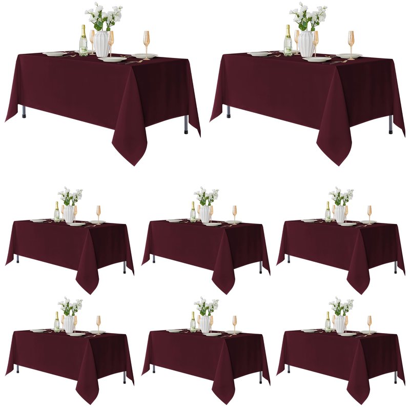 Fitable 8 Pack Table Cloth Rectangle Table: Stain and Wrinkle Resistant Tablecloth Rectangular, Washable Polyester Tablecloths for Wedding Party Dining Banquet Event Catering(Burgundy, 70x108 Inch)