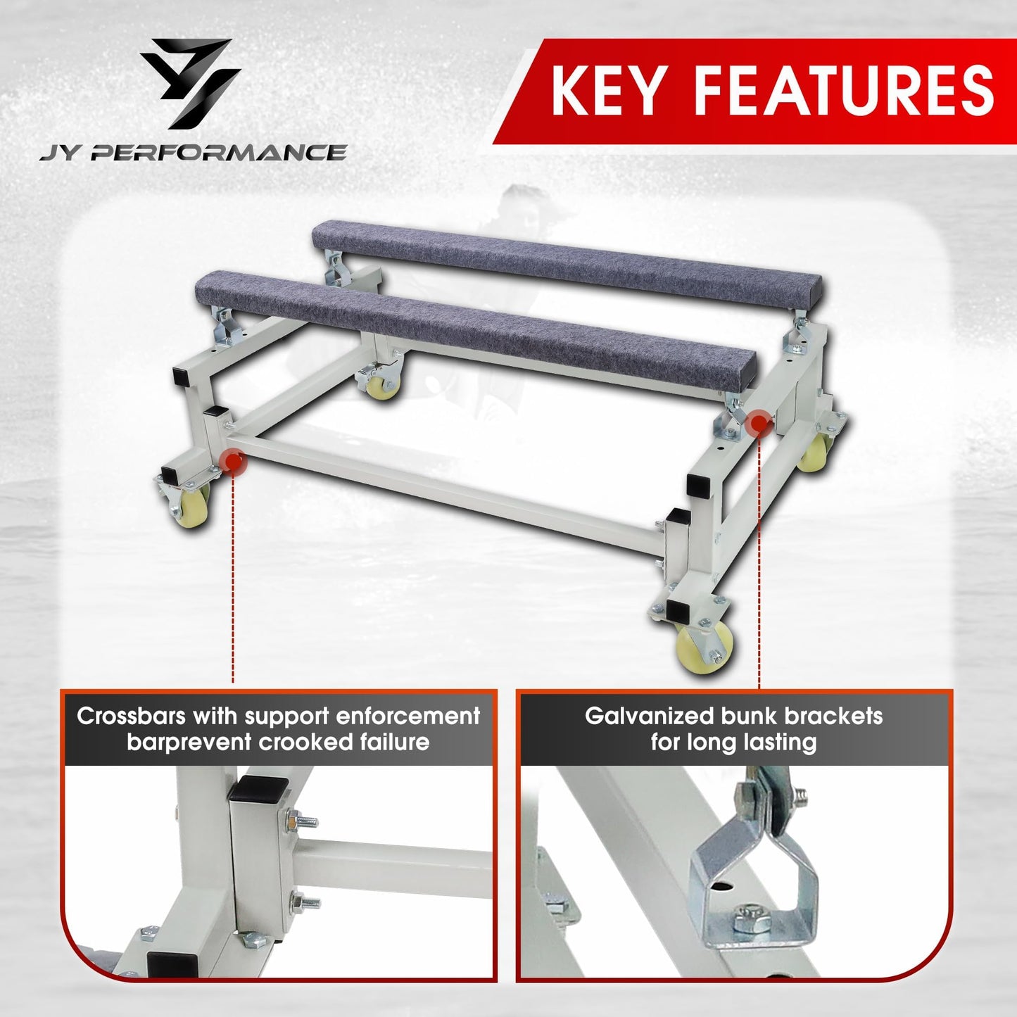 JY PERFORMANCE Watercraft PWC Dolly Boat Stand Storage Trailer Cart Dock Slipway Cart Adjustable Bunks W/ 4 Casters and 2 Brakes Carpeted to Prevent Scratch 1000lb Capacity