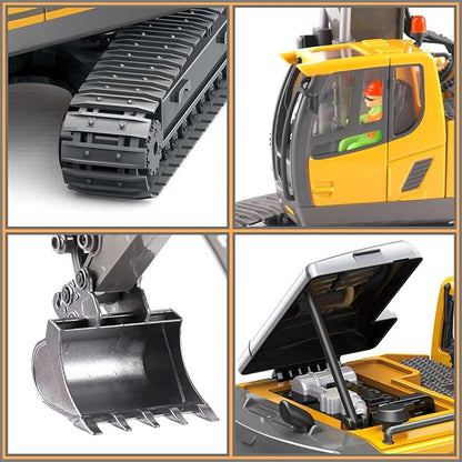 PREPOP Remote Control Excavator Toy for 6-12 yr Boys Best Birthday Gifts for Kids 4-7 8 9 10 11 Year Old RC Construction Toys with Metal Shovel Lights Sounds 2.4Ghz