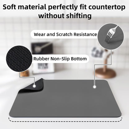 LOPNUR Kitchen Dish Drying Mat - Super Absorbent Diatomite Pad | Heat Resistant & Anti-Slip | 18"x16" Grey