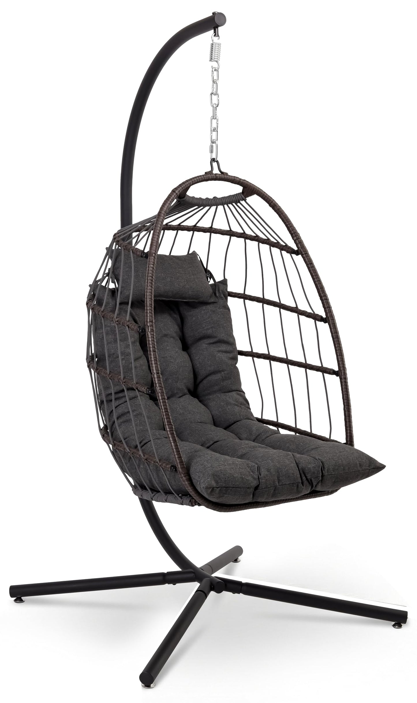 SereneLife Egg Chair with Stand – Hanging Rattan Wicker Swing for Indoor Outdoor Use – 350 lbs Capacity, Breathable Cushion & Headrest – Patio, Balcony, Porch, Bedroom Lounge Furniture