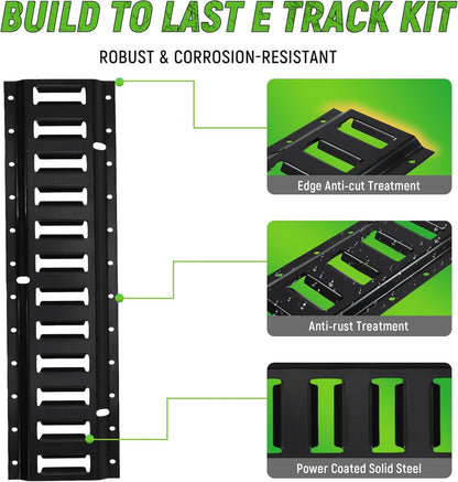 7.5' E Track Tie Down Rail Kit (4 Pack) - Trailer E Tracks with 6,000lbs Break Strength - Power Coated Etrack - Heavy Duty E Track Rail for Securing Cargos, Motorcycles, Bikes, Trailers