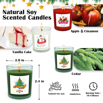 Christmas Scented Glass Votive Candle Set - 12 Pack, Holiday Fragrances: Apple & Cinnamon, Vanilla Cake, and Cedar - Festive Decor Candles for Home Parties Gifts