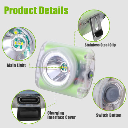 Vanvale High Lumen Superbright LED Hard Hat Mine Light with Charger, 3 Modes IP68 Waterproof/Rechargeable Mining Light Hands Free Lightweight Flashlight for Outdoor Mining Hiking Fishing