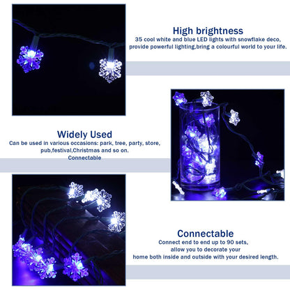 Glooglitter Winter Snowflake String Lights 35 LED 18 ft Blue White Plastic Model JEI-Glooglitter-1236