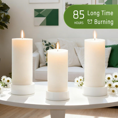 2.8x6 Inch Soy White Pillar Candles 255 Hours Long Burning Natural Unscented Non-Toxic White Soy Wax Candle Handmade Smokeless Soybean Pillar Candle for Wedding Table Home, 3 Pack