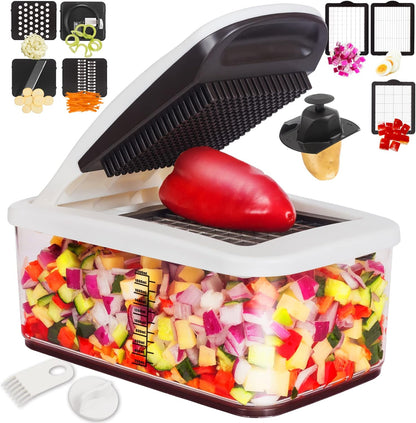 RüK Vegetable Chopper - Extra Large 10-in-1 Multifunctional Cutter with 6 Blades & 4 Spiralizers | Includes E-Recipes