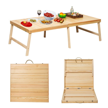 Zupemo Foldable Boho Wooden Picnic Table, No Assembly Required 60" x 30" Portable Outdoor Indoor Low Picnic Table for Floor Camping, Seating, Beach, Backyard, BBQ, Seats 6–8 People