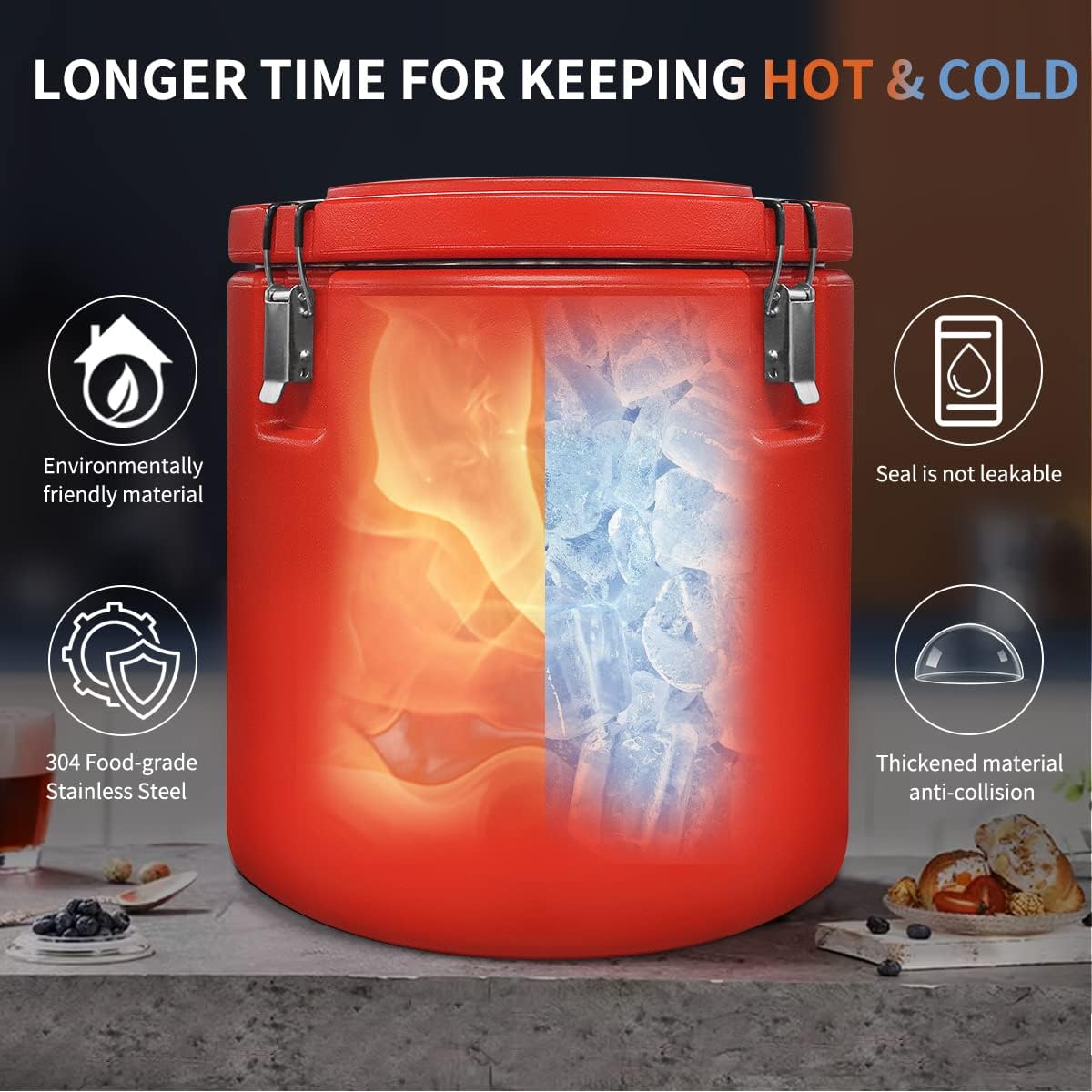 Plieren Insulated Soup Container Commercial Food Warmer for Hot or Cold Food,7.9 Gallon Hot Box for Catering, Food Cooler with 4 Buckles, Handles, & Spoon, Soup Carrier for Restaurant, Canteen, Home