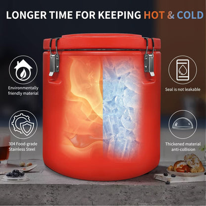 Plieren Insulated Soup Container Commercial Food Warmer for Hot or Cold Food,7.9 Gallon Hot Box for Catering, Food Cooler with 4 Buckles, Handles, & Spoon, Soup Carrier for Restaurant, Canteen, Home