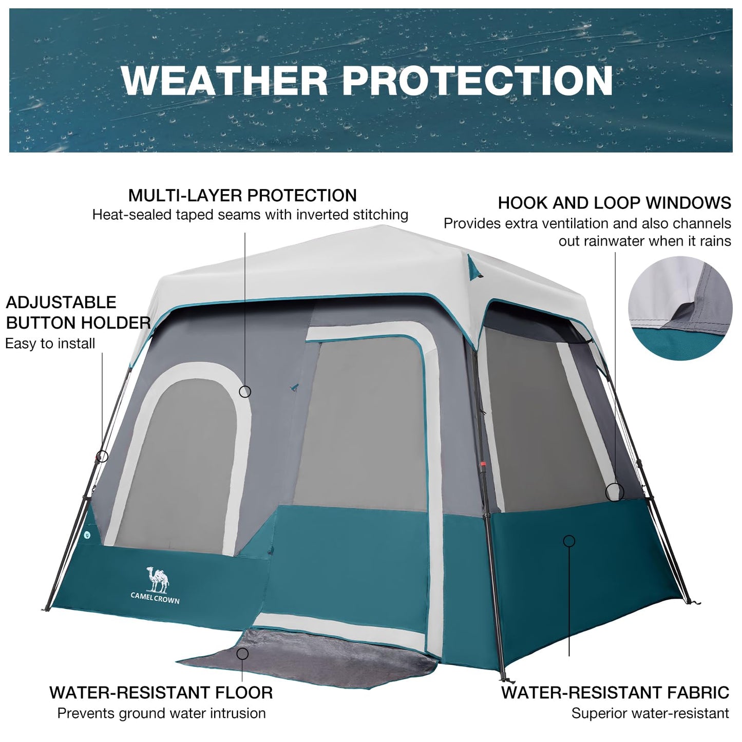 CAMEL CROWN 4/6 Person Instant Cabin Tent, Pop Up Windproof Tents for Camping, 60-Second Setup Family Tent with Carry Bag for Outdoor Hiking