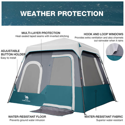 CAMEL CROWN 4/6 Person Instant Cabin Tent, Pop Up Windproof Tents for Camping, 60-Second Setup Family Tent with Carry Bag for Outdoor Hiking