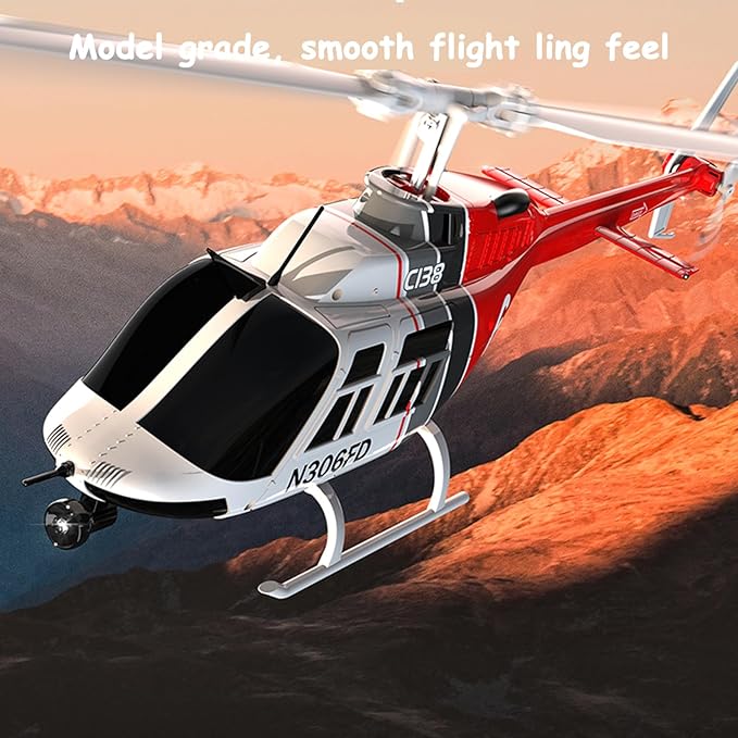 C138 Remote Control Helicopter 1:33 Scale Bell206 Helicopter 2.4G 4CH RTF Single Propeller Aileron Free Optical Flow Positioning Six-axis Gyroscope Stabilization Gift for Adults (3 Battery)