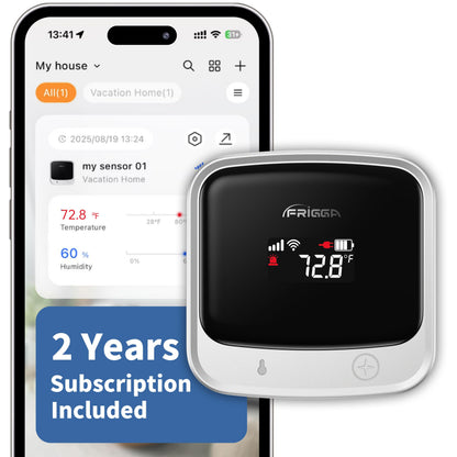 Frigga 4G Cellular Temperature & Humidity Monitor, No WiFi Required (WiFi Optional), Remote Temperature Sensor with App, Email & On-Device Voice Alerts for RV, Pets, Vacation Home, S0