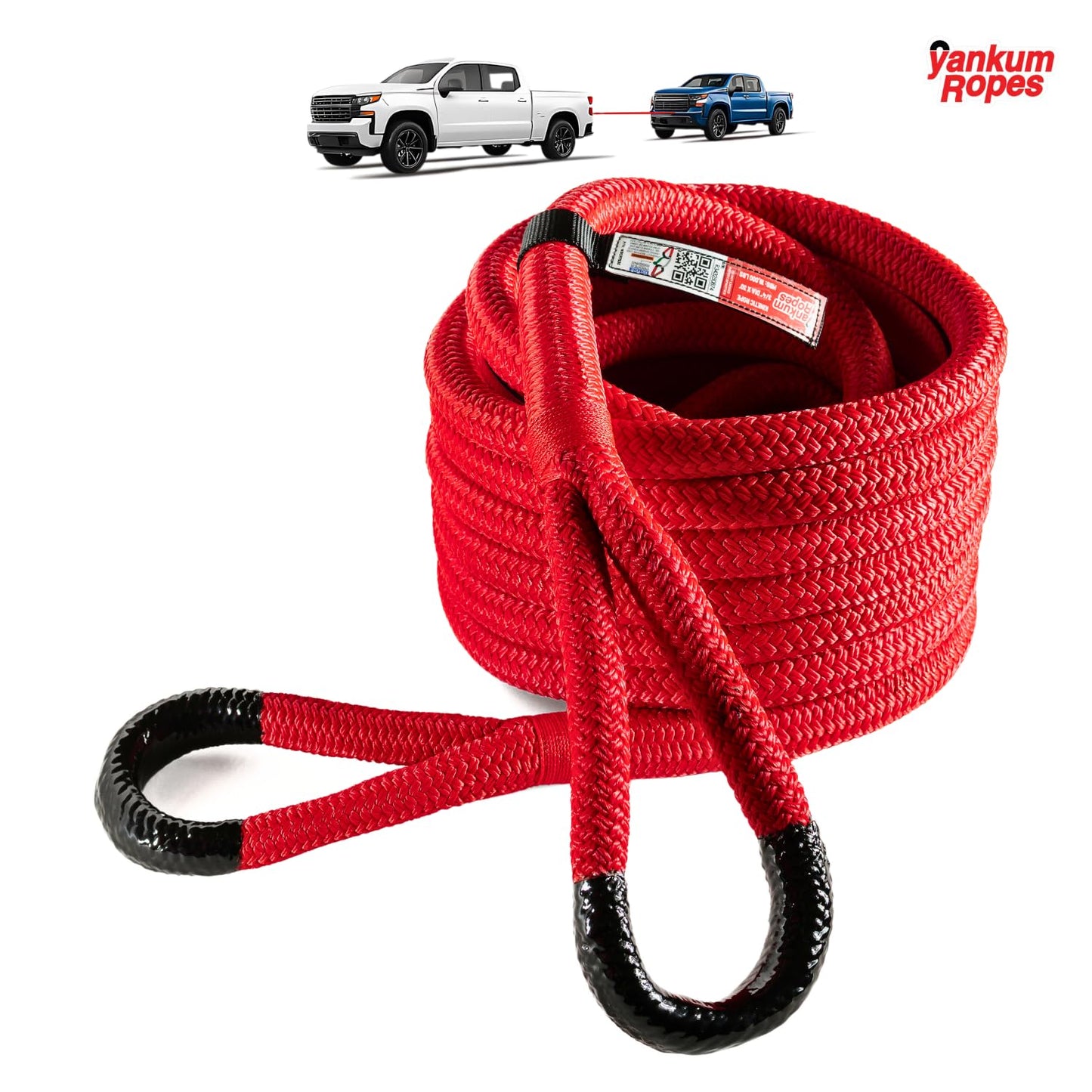 Yankum Kinetic Recovery Rope - Heavy Duty 3/4" x 30' Tow Rope, Off-Road & Vehicle Recovery Kit, Kinetic Energy Snatch Strap, Soft Shackles for 4x4, Jeep, and Trucks, Made in USA – Rubber Boa Series