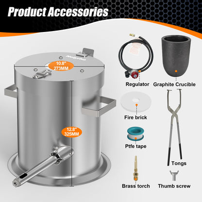Nelyrho 12KG Hinge Flip Top Propane Melting Furnace Metal Smelting Machine with High Capacity, Melting Aluminum, Silver, and Copper Alloys, Easy-to-Use Foundry Kiln for Beginners and Professionals