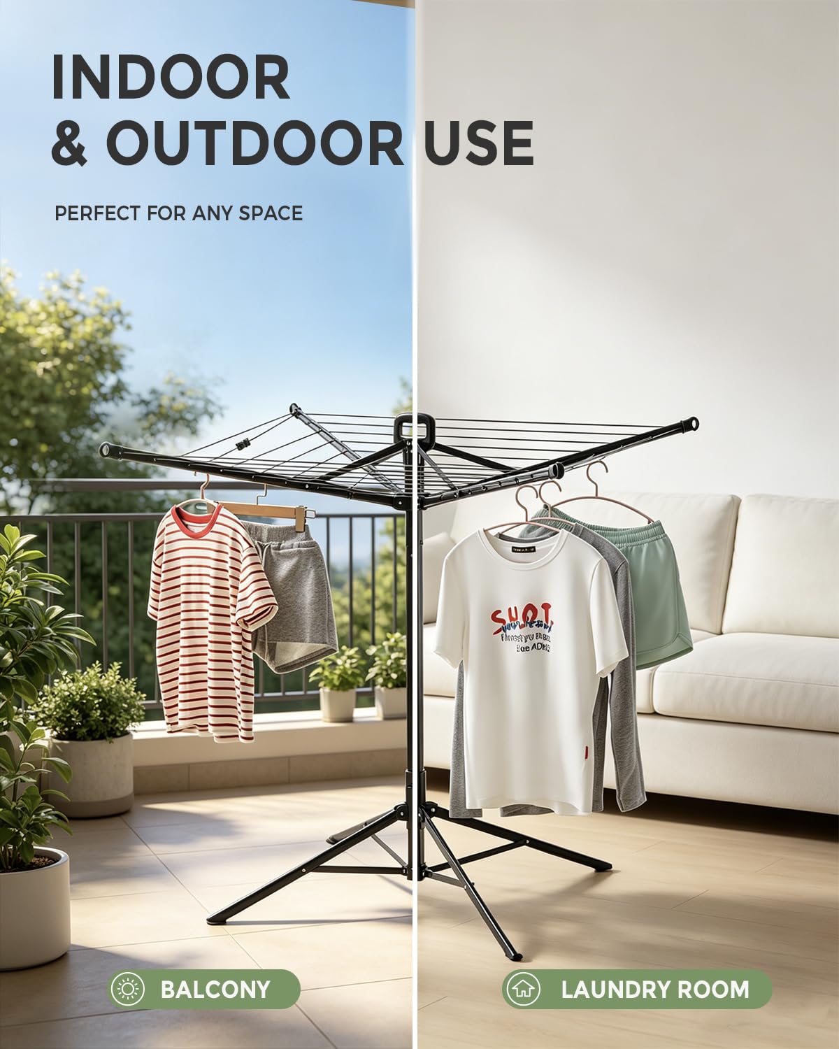 SUPTINWEAR 65FT Umbrella Clothesline, One-Press Foldable Rotary Drying Rack with 4-Leg Stable Base, Indoor Outdoor Clothes Drying Rack with Ground Stakes & 24 Clips