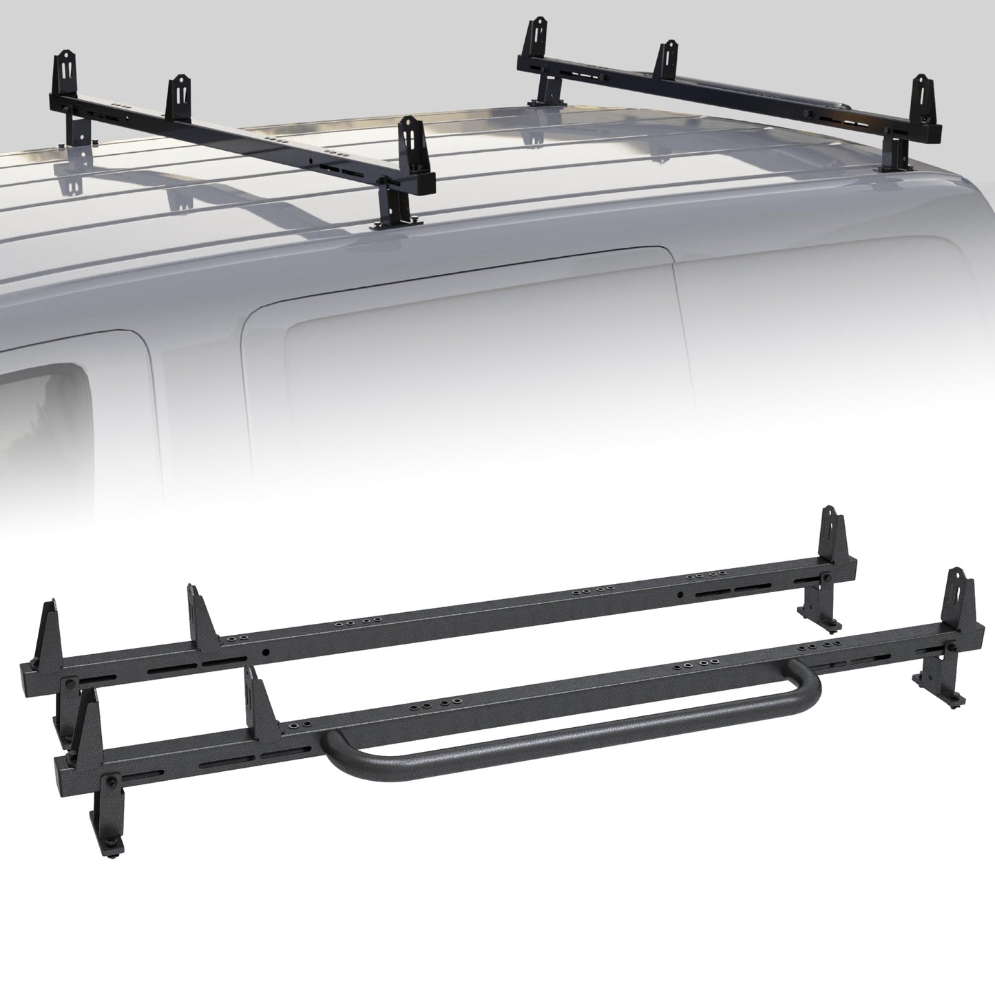 Universal 2 Bars Roof Ladder Rack 700 LBS Capacity Utility Adjustable Cross Bar with Stopper for Van Without Rain Gutter Fit for Kayak Canoe Ladder Lumber Pipes Cargo Carrier Accessories