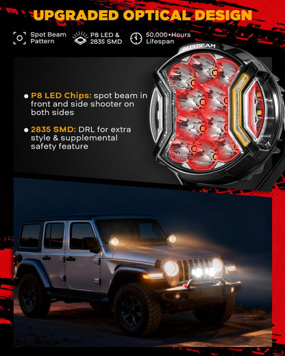 Auxbeam V-Ultra Series Side Shooter Light Bar, 5Inch 172W Round Offroad Lights LED Pods 20400LM, Amber DRL & Spotlight Dual Color 270° Wider Off Road Lighting with Protective Covers, Pair