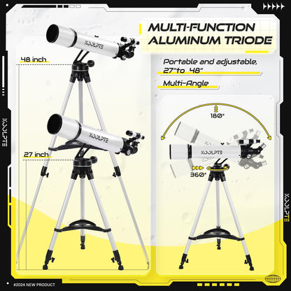 Telescope,90mm Aperture 700mm with Vertisteel AZ Mounting Slow-Motion Mount, High Power Telescopes for Adults Astronomy, Easy for Beginners, with Carry Bag,Wireless Remote Control, Phone Adapter,White