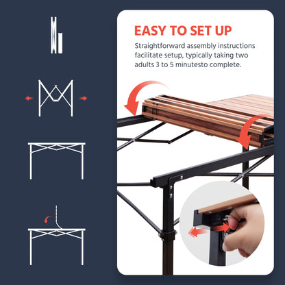 OUTSIDER Camping Table Foldable – Adjustable Height, Heat-Resistant Metal for Outdoor Table,Portable Roll-up Aluminum Camp Table with Carry Bag for 2-6 Person BBQ, Travel,Picnic,Lawn, Loads 110 Lbs