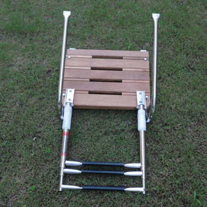 Telescoping 3-Step Swim Platform Ladder with Dual Handrails, Teak Stainless Steel Boat Boarding Ladder