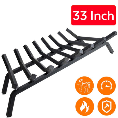 InnFinest 33 inch 8 Bar Fire Grates, Heavy Duty Solid Steel Indoor Chimney Hearth Outdoor Fire Place Kindling Tool Pit Wrought Iron Wood Stove Firewood Burning Rack