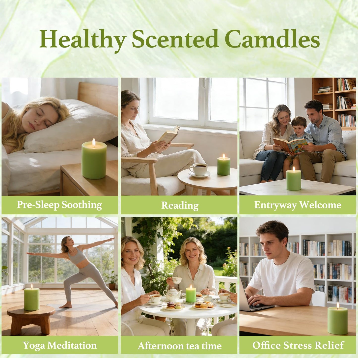 4 Pack Sage & White Tea Scented Pillar Candles-2.8x4 Inch Sage Green Soy Wax Candles-240 Hour Long Lasting Burning,Spring Aromatherapy, Non-Toxic & Smokeless for Home Decor, Dinner,Stress Relief&Gift