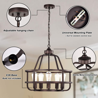 winsmart 20in Oil Rubbed Bronze Chandelier, 5-Light Metal Farmhouse Fixture, Model WSP30076RB-5