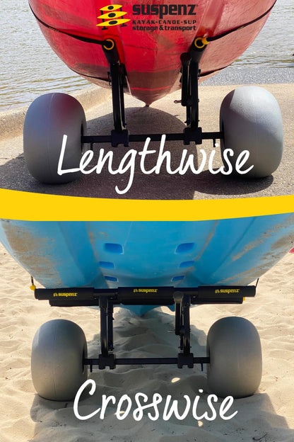 Suspenz Fishing Kayak Beach Sand Cart Trolley | Heavy Duty Canoe Carrier Trailer with Adjustable Bi-Directional Bunker Bars and Balloon Wheels | Catch-All Universal Beach Cart (22-9910)