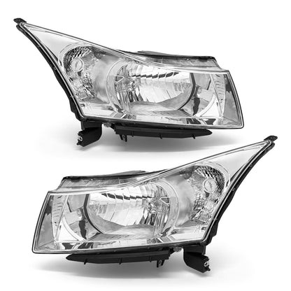 ADCARLIGHTS Headlight Assembly for 2011 2012 2013 2014 2015 Chevy Cruze LS/LT/LTZ 2016 Chevrolet Cruze Limited Chrome Housing with Clear Reflector Headlamp Replacement Pair（W/O Bulbs）