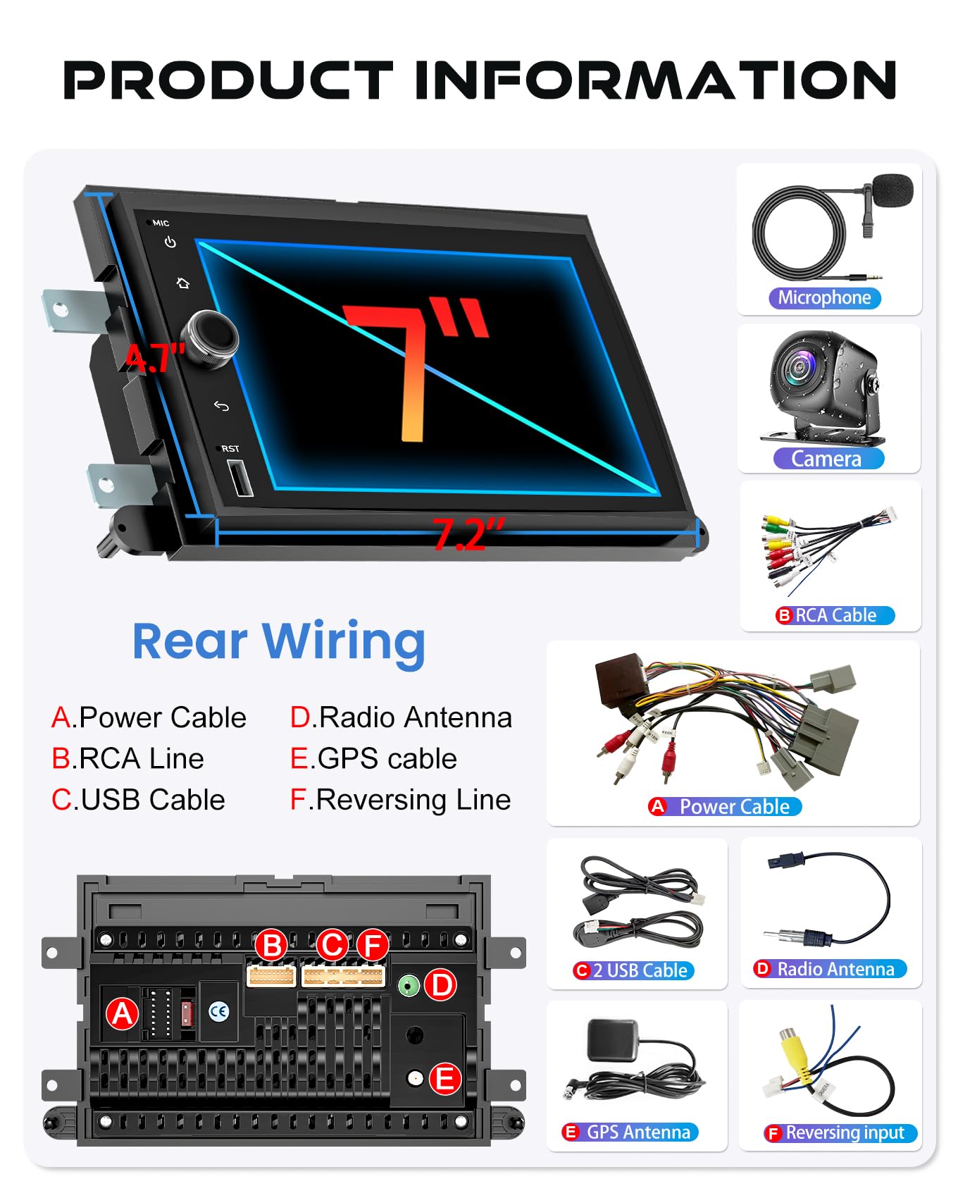 8-core+64G Car Radio for Ford F150/F250/F350 2004-2014, 7 Inch QLED Touchscreen Stereo Support Carplay & Android Auto Bluetooth/Voice Control/GPS/WiFi/Back-up Camera/SWC/FM, Android 15