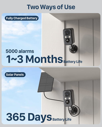 Security Cameras Wireless Outdoor: Cameras for Home Security WiFi Camera with Solar Panel Battery Powered Surveillance System Kit Motion Sensor Alarm Floodlight Night Vision IP66 Waterproof