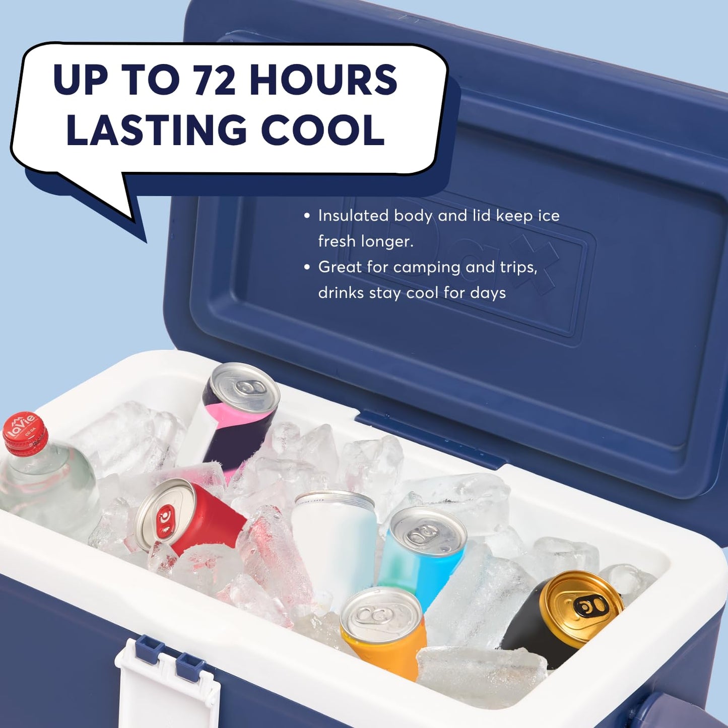 DA 12/26 Quart Small Portable Hard Cooler Ice Chest with Carry Handle, Keep Cool Up to 72 Hours, Lightweight Insulated Cooler for Lunch, Picnics, Camping, Travel (26QT Dark Blue)