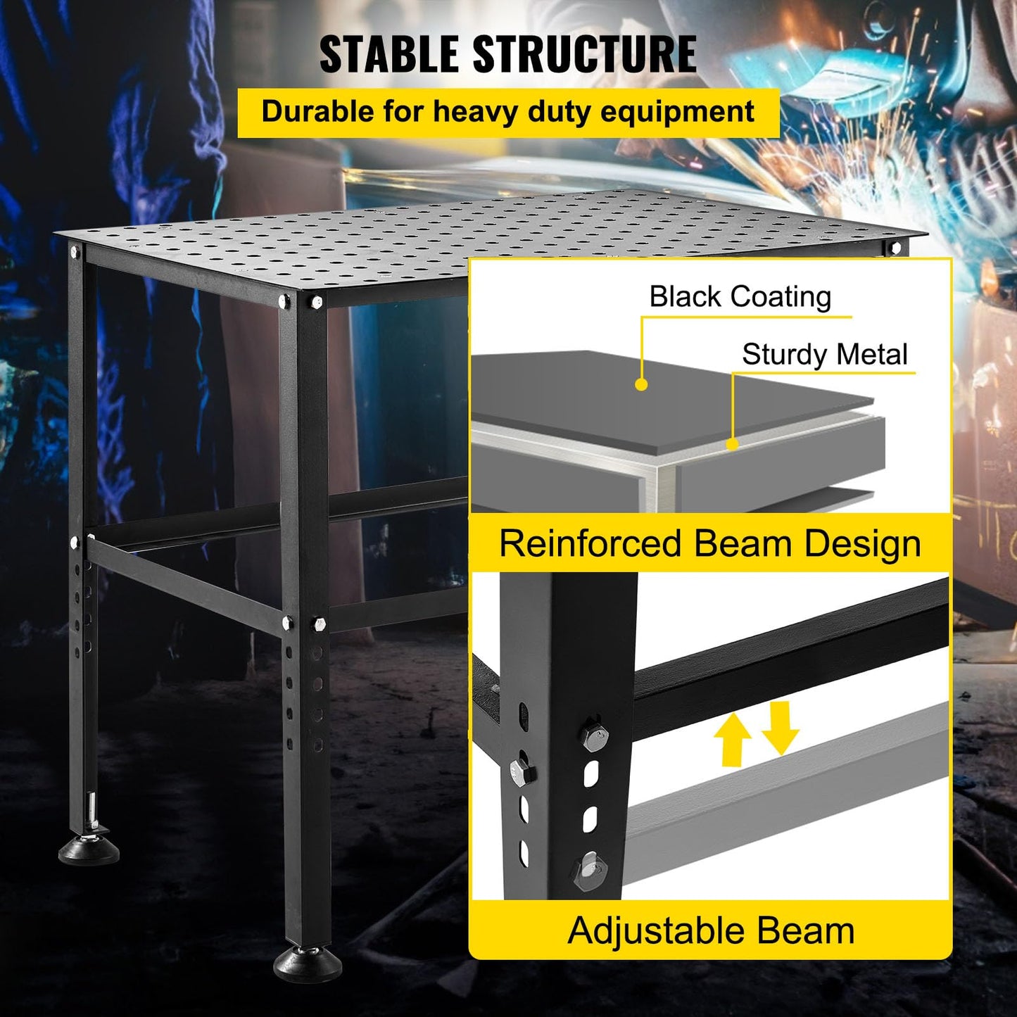 VEVOR Welding Table 36" x 24", 800LBS Capacity Welding Workbench Table, Heavy-Duty Work Bench with 0.63" Fixture Holes and Non-Slip Foot Pads for Welding Assembly Repair Works