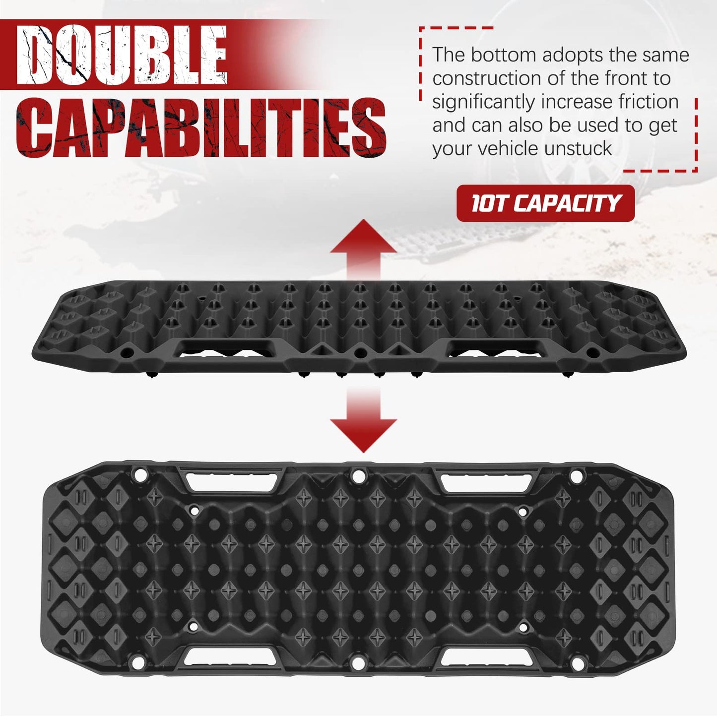 BUNKER INDUST Off-Road Traction Boards (Black) + 3" x 20ft Tree Saver Winch Strap 35,000 lbs Recovery Straps
