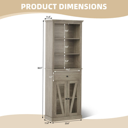 Garvee Kitchen Pantry Cabinet, Pantry with Adjustable Shelves, Farmhouse Cabinet for Living Room, Bathroom, Grey