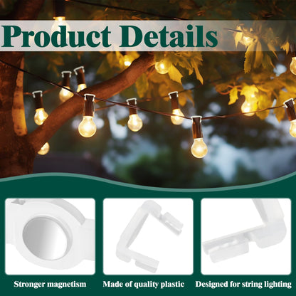 Zealor 240 Pcs Extra Strong Magnetic Christmas Light Clips for C9 Socket Rounded Outdoor Magnetic Light Clips Holiday Lighting Sockets Hang Hooks for Xmas Decor Lights Metal Roof Gutter Fence (White)