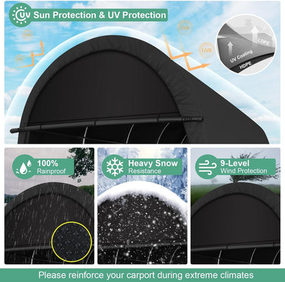 COBIZI Carport 10x20 FT Heavy Duty Portable Garage Storage Shelter Shed with All-Steel Metal Frame & Vents, Round Style Outdoor Storage Shed for Car, Truck, Boat, Patio Furniture Anti-Snow Waterproof