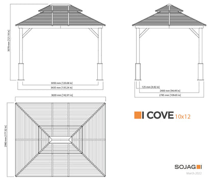 Tommy Bahama Edition Cove 10' x 12' Outdoor Hardtop Gazebo Pavilion for Backyard or Patio, Heavy-Duty Galvanized Steel Double Roof Gazebo, Wood Grain Finish
