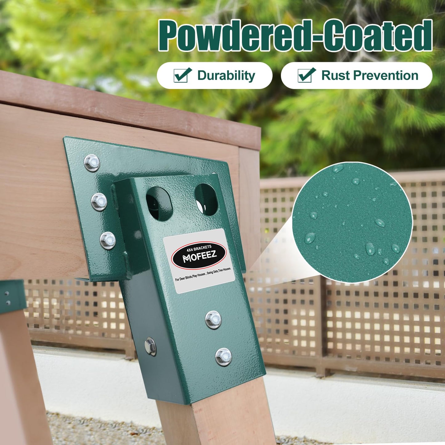 MOFEEZ Deer Stand Brackets 4x4, Heavy Duty Elevator Bracket with Powder Coated for Deer Blind, Outdoor Hunting Platform, Blind Box, Treehouse, Shooting Shack, Over 2000 lb Capacity, Green, Pack 8