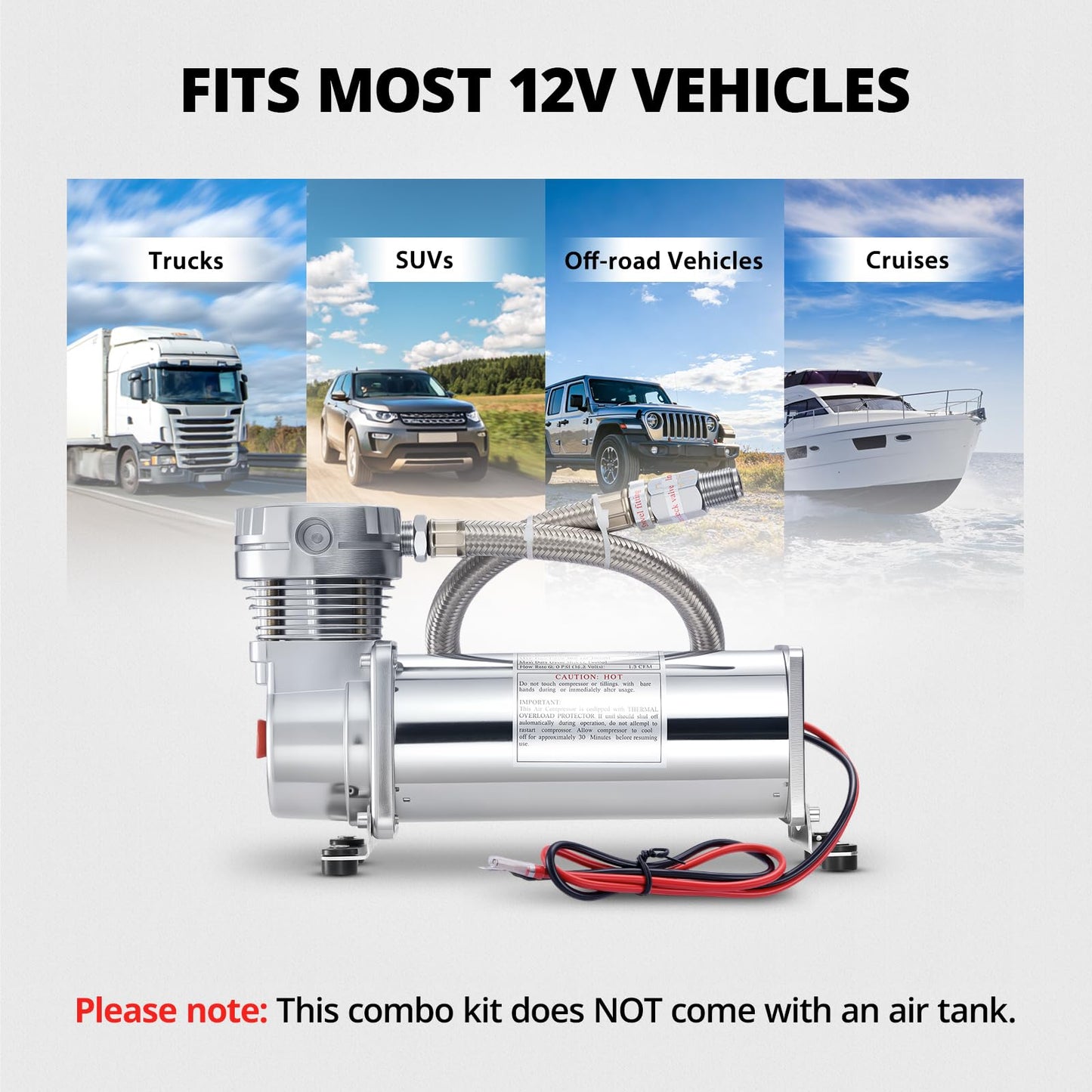 EVIL ENERGY 200PSI Air Horn Suspension Compressor for Car 12V Heavy Duty 1/4 NPT Onboard Air Ride Compressor for Train, Truck, Inflating Tires, Suspension Systems, Train Horn, DIY Pneumatic Tools